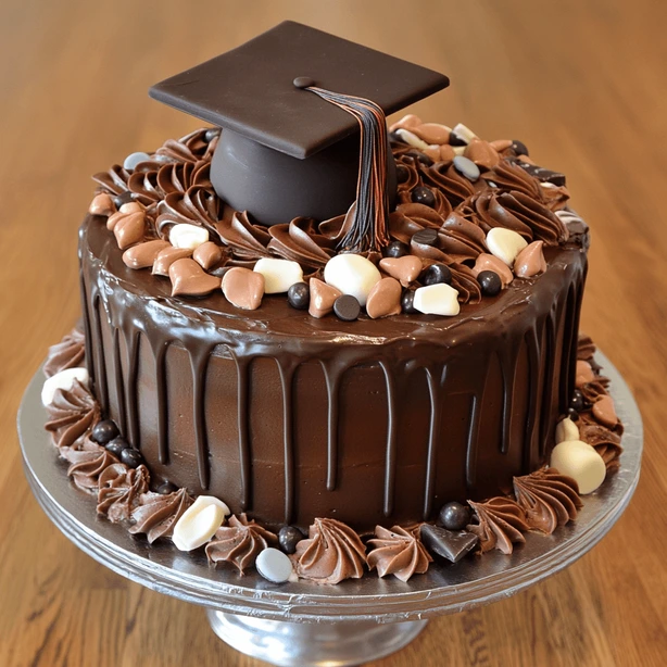 A slice of chocolate cake with colorful sprinkles on a festive plate